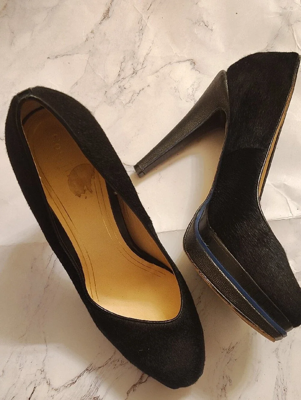 Classic Fur Black High Heel Pumps - Sleek Women's Platform Stilettos